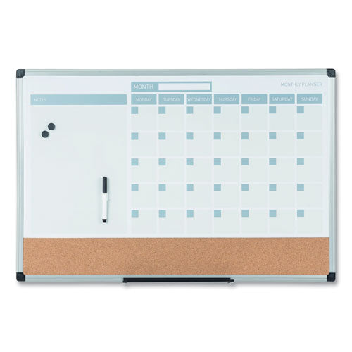 Image of MasterVision® MB0707186P 3-in-1 Calendar Planner, Monthly Planning/Scheduling Calendar, 36" x 24", White Surface, Satin Aluminum Frame