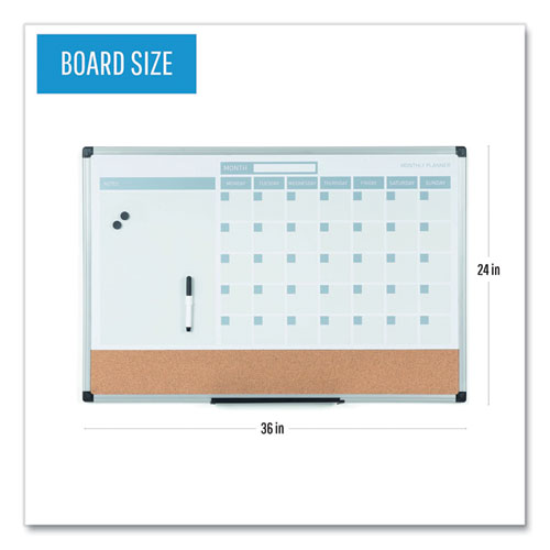 Image of MasterVision® MB0707186P 3-in-1 Calendar Planner, Monthly Planning/Scheduling Calendar, 36" x 24", White Surface, Satin Aluminum Frame