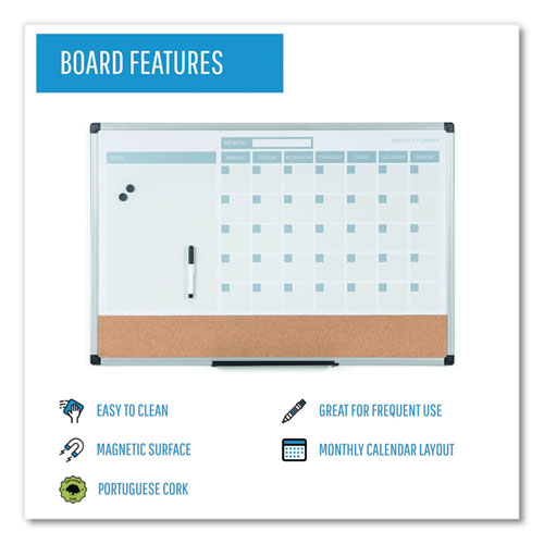 Image of MasterVision® MB0707186P 3-in-1 Calendar Planner, Monthly Planning/Scheduling Calendar, 36" x 24", White Surface, Satin Aluminum Frame