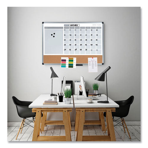 Image of MasterVision® MB0707186P 3-in-1 Calendar Planner, Monthly Planning/Scheduling Calendar, 36" x 24", White Surface, Satin Aluminum Frame
