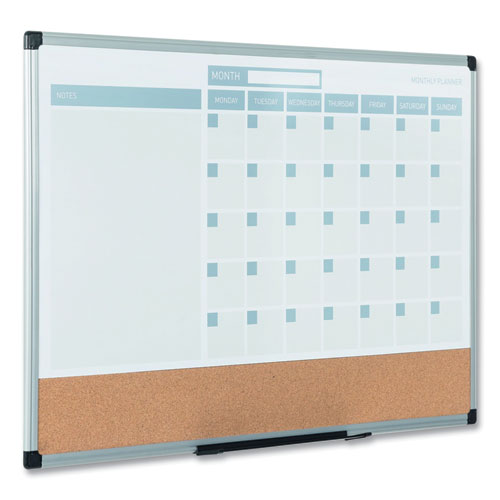 Image of MasterVision® MB0707186P 3-in-1 Calendar Planner, Monthly Planning/Scheduling Calendar, 36" x 24", White Surface, Satin Aluminum Frame