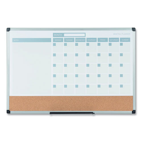 Image of MasterVision® MB0707186P 3-in-1 Calendar Planner, Monthly Planning/Scheduling Calendar, 36" x 24", White Surface, Satin Aluminum Frame