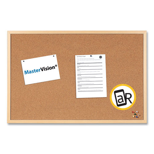 Image of MasterVision® MC070014231 Value Cork Board with Oak Frame, 24" x 36", Brown Surface, Natural Oak Frame