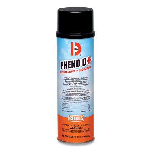 Image of Big D Industries 33700 Pheno D+ Aerosol Disinfectant/deodorizer, Citrus Scent, 16.5 Oz Aerosol Spray Can, 12/carton