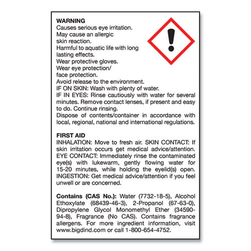 Image of Big D Industries 161800 Water-Soluble Deodorant, Lemon Scent, 1 Gal Bottle, 4/carton