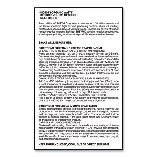 Image of Big D Industries 050000 Enzym D Digester Liquid Deodorant, Lemon, 32 Oz Bottle, 12/carton