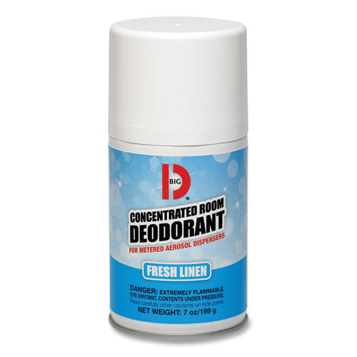 Image of Big D Industries 047200 Metered Concentrated Room Deodorant, Fresh Linen Scent, 7 Oz Aerosol Spray, 12/box