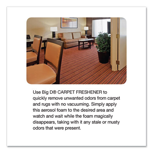 Image of Big D Industries 024100 No-Vacuum Carpet Freshener, Fresh Scent, 14 Oz Aerosol Spray, 12/carton