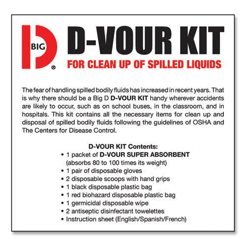 Image of Big D Industries 016900 D'vour Clean-Up Kit, Powder, All Inclusive Kit, 6/carton