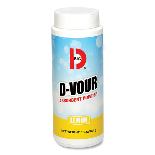 Image of Big D Industries 016600 D-Vour Absorbent Powder, Lemon, 16 oz Canister, 6/Carton