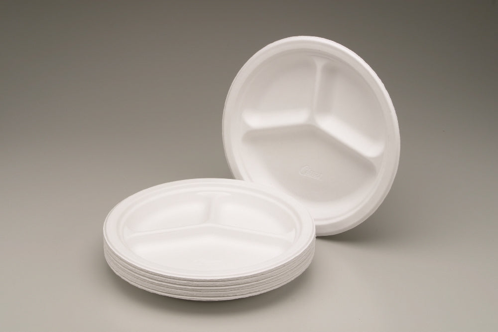 Image of SKILCRAFT® Paper Plate, 3 Compartment, 10-1/4" Diameter, 7/8" Deep, Prime