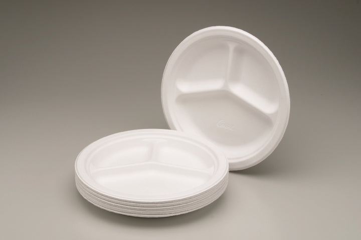 Image of SKILCRAFT® Paper Plate, 3 Compartment, 10-1/4" Diameter, 7/8" Deep, Prime