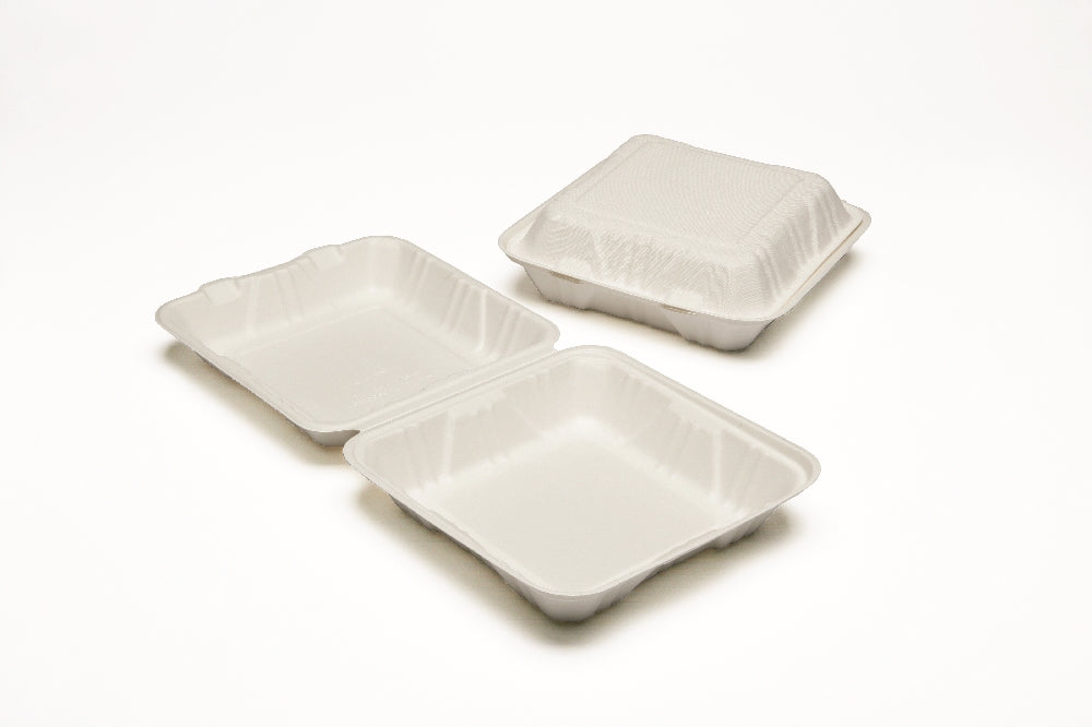 Image of SKILCRAFT® Clamshell Hinged Lid To Go Food Containers, 9" x 9" x 3"