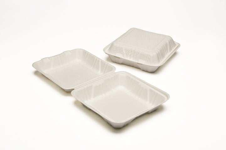 Image of SKILCRAFT® Clamshell Hinged Lid To Go Food Containers, 9" x 9" x 3"