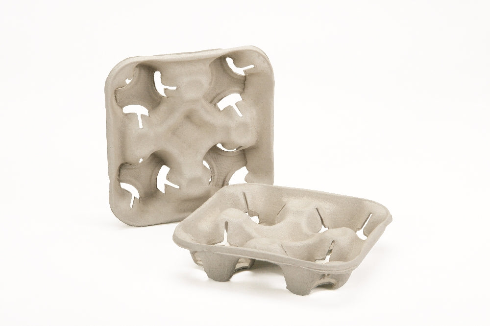 Image of SKILCRAFT® Cup Carrier, Compostable, 4 Cup, Beige, 8-1/4" x 8-1/4" x 1-5/8"