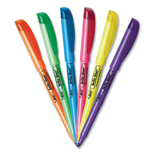 Image of BIC® Brite Liner Highlighter, Fluorescent Orange Ink, Chisel Tip, Orange/black Barrel, Dozen