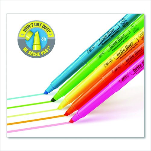 Image of BIC® Brite Liner Highlighter, Fluorescent Orange Ink, Chisel Tip, Orange/black Barrel, Dozen
