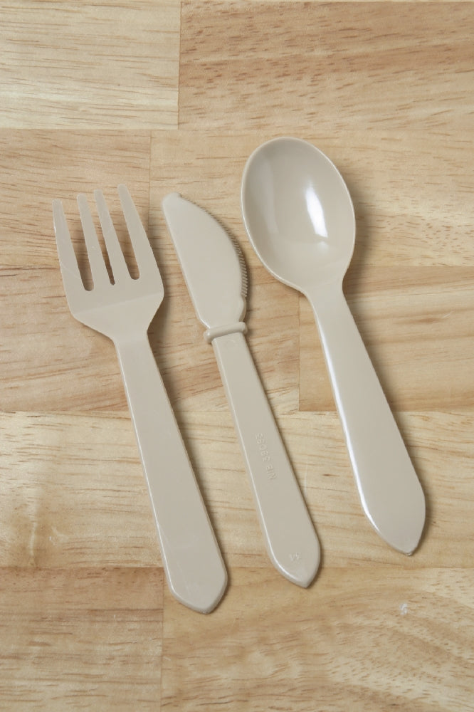 Image of SKILCRAFT® 3-Piece Plastic Flatware Set, Type IV, High Impact, Tan, 5"