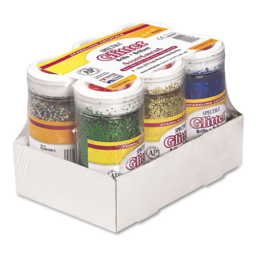 Image of Pacon® P0091370 Spectra Glitter, 0.04 Hexagon Crystals, Assorted, 4 Oz Shaker-Top Jar, 6/pack