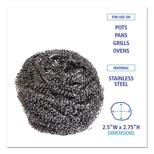 Image of Boardwalk® 84BWK SS Stainless Steel Scrubber, Large Size, 2.5 X 2.75, Steel Gray, 12/carton