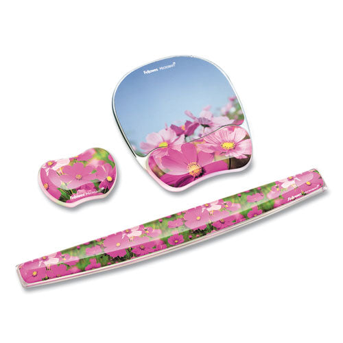 Image of Fellowes® 9179101 Photo Gel Keyboard Wrist Rest with Microban Protection, 18.56 x 2.31, Pink Flowers Design