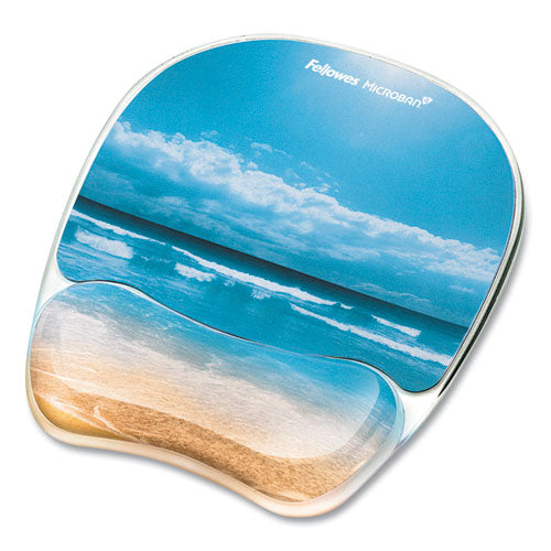 Image of Fellowes® 9179301 Photo Gel Mouse Pad with Wrist Rest with Microban Protection, 7.87 x 9.25, Sandy Beach Design