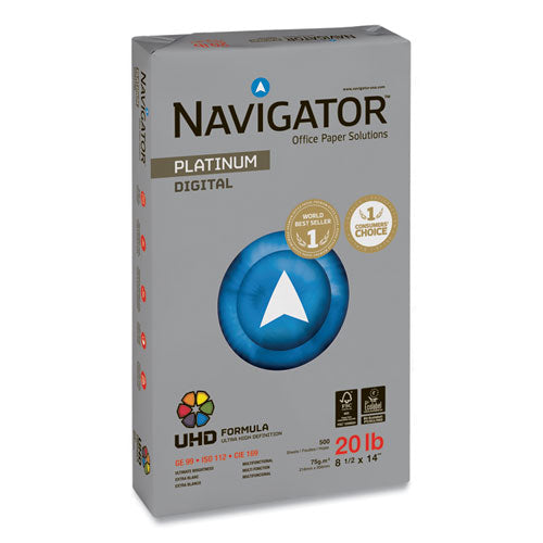 Image of Navigator® NPL1420 Platinum Paper, 99 Bright, 20 lb Bond Weight, 8.5 x 14, White, 500 Sheets/Ream, 10 Reams/Carton