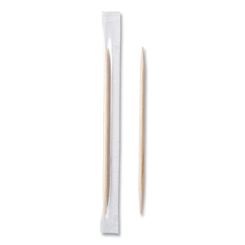 Image of AmerCareRoyal® RM115 Cello-Wrapped Round Wood Toothpicks, Mint, 2.5", Natural, 1,000/Box, 15 Boxes/Carton