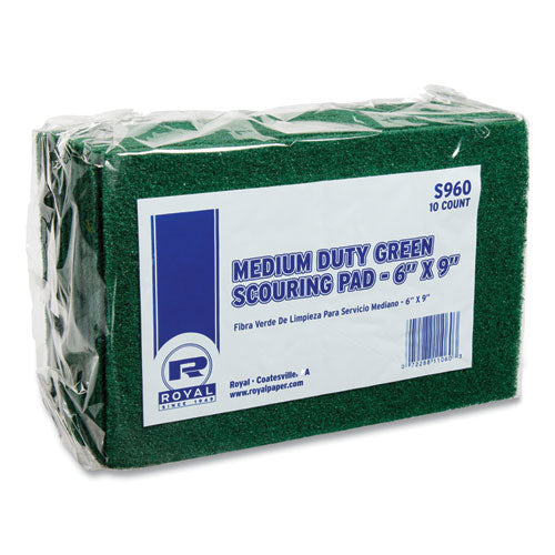 Image of AmerCareRoyal® S960 Medium-Duty Scouring Pad, 6 X 9, Green, 10 Pads/pack, 6 Packs/carton