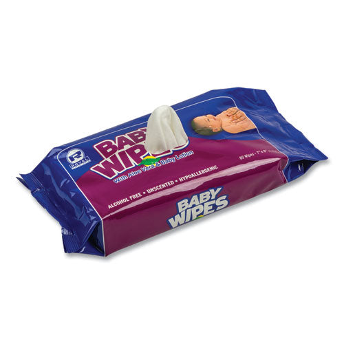 Image of AmerCareRoyal® RPBWUR-80 Baby Wipes Refill Pack, 8 x 7, Unscented, White, 80/Pack, 12 Packs/Carton
