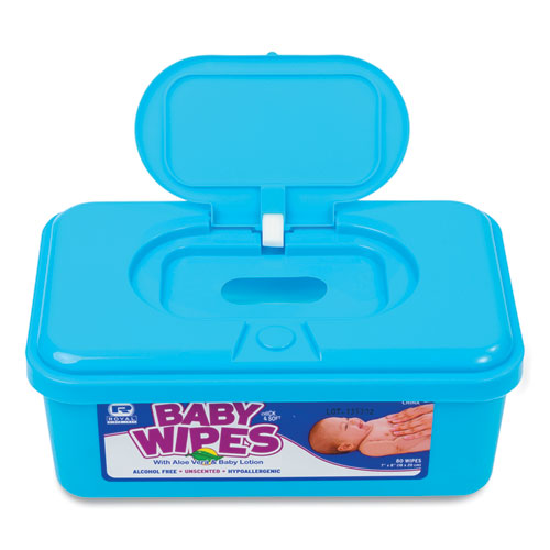 Image of AmerCareRoyal® RPBWU-80 Baby Wipes Tub, Unscented, White, 80/Tub, 12 Tubs/Carton