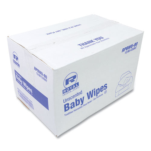 Image of AmerCareRoyal® RPBWU-80 Baby Wipes Tub, Unscented, White, 80/Tub, 12 Tubs/Carton