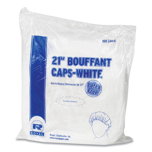 Image of AmerCareRoyal® RP110NWP Latex-Free Operating Room Cap, Pleated, Polypropylene, 21", White, 100 Caps/Pack, 10 Packs/Carton