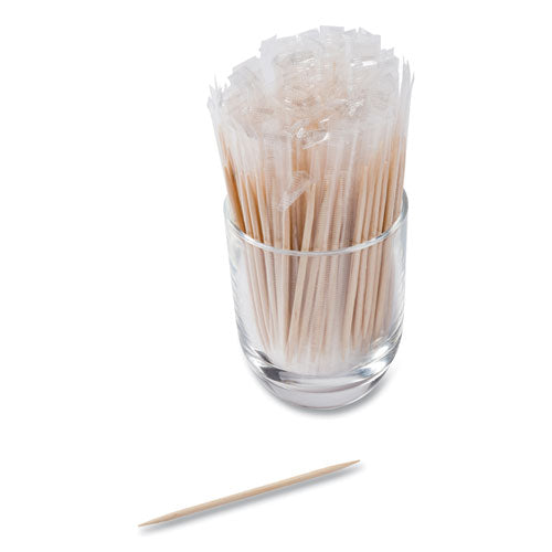 Image of AmerCareRoyal® RM115 Cello-Wrapped Round Wood Toothpicks, Mint, 2.5", Natural, 1,000/Box, 15 Boxes/Carton