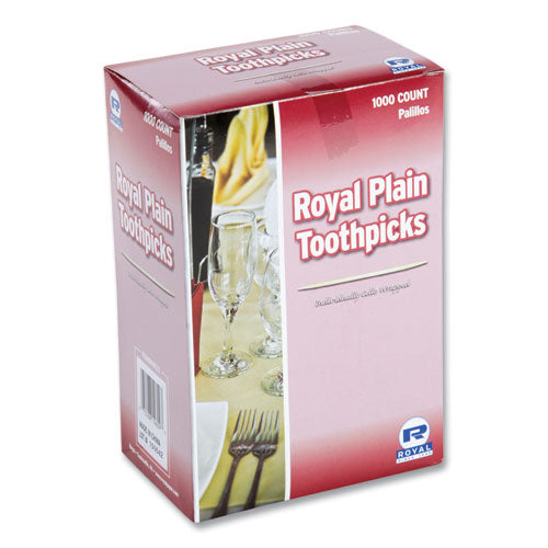Image of AmerCareRoyal® RIW15 Cello-Wrapped Round Wood Toothpicks, 2.5", Natural, 1,000/box, 15 Boxes/carton