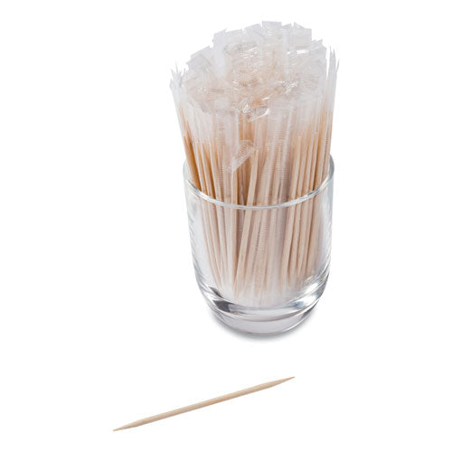 Image of AmerCareRoyal® RIW15 Cello-Wrapped Round Wood Toothpicks, 2.5", Natural, 1,000/box, 15 Boxes/carton