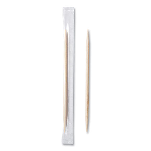Image of AmerCareRoyal® RIW15 Cello-Wrapped Round Wood Toothpicks, 2.5", Natural, 1,000/box, 15 Boxes/carton