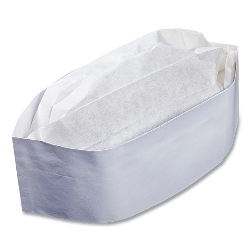 Image of AmerCareRoyal® RCC2W Classy Cap, Crepe Paper, Adjustable, One Size Fits All, White, 100 Caps/Pack, 10 Packs/Carton