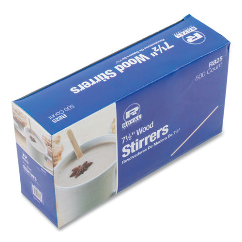 Image of AmerCareRoyal® R825 Wood Stir Sticks, 7.5" Long, 500/Box, 10 Boxes/Carton