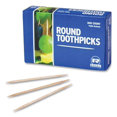 Image of AmerCareRoyal® R820 Round Wood Toothpicks, 2.5", Natural, 800/Box, 24 Boxes/Case, 5 Cases/Carton