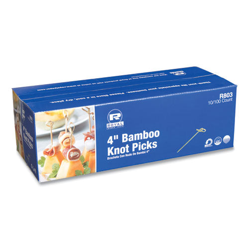 Image of AmerCareRoyal® R803 Knotted Bamboo Pick, Paper, 4", Natural, 100/Pack, 10 Packs/Carton