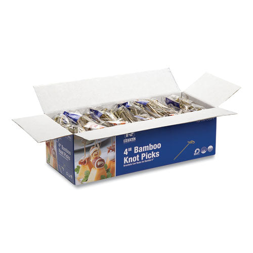 Image of AmerCareRoyal® R803 Knotted Bamboo Pick, Paper, 4", Natural, 100/Pack, 10 Packs/Carton