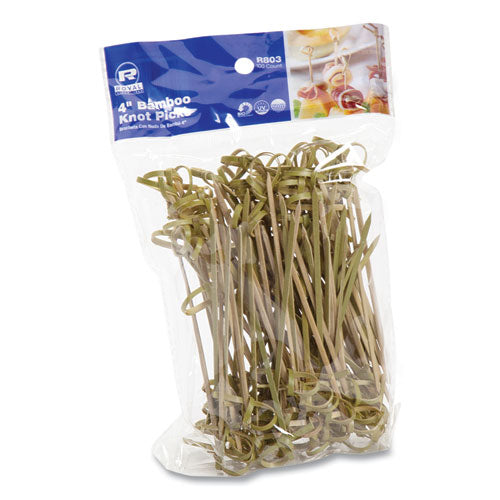 Image of AmerCareRoyal® R803 Knotted Bamboo Pick, Paper, 4", Natural, 100/Pack, 10 Packs/Carton