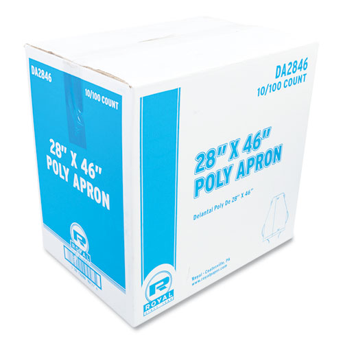 Image of AmerCareRoyal® DA2846 Poly Apron, 28 x 46,  One Size Fits All, White, 100/Pack, 10 Packs/Carton