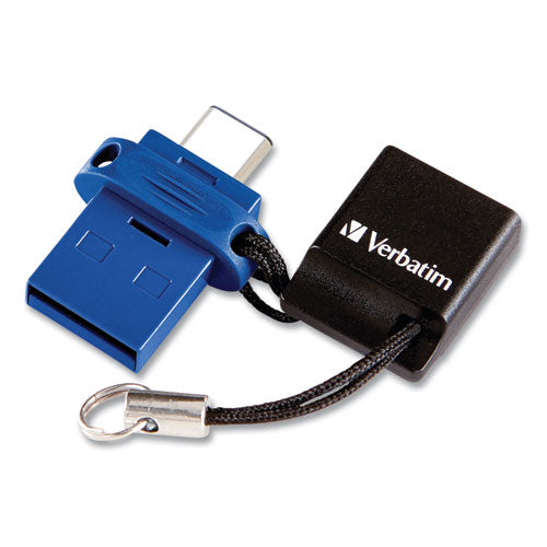 Image of Verbatim® 99155 Store n' Go Dual USB 3.0 Flash Drive for USB-C Devices, 64 GB, Blue