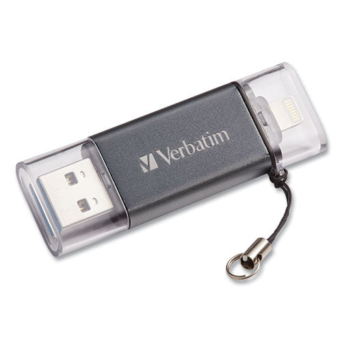 Image of Verbatim® 49301 Store 'n' Go Dual Usb 3.0 Flash Drive For Apple Lightning Devices, 64 Gb, Graphite