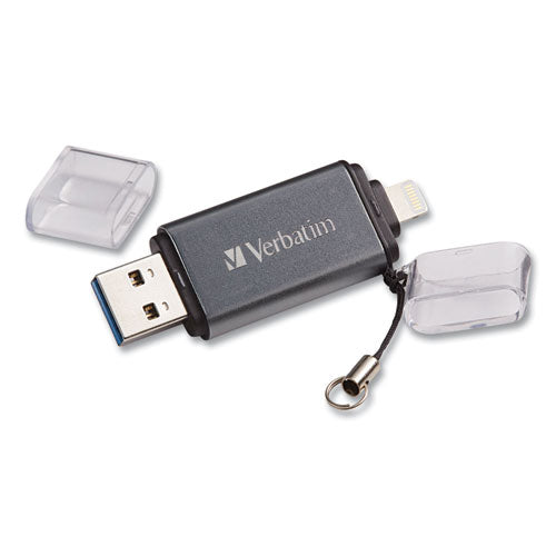 Image of Verbatim® 49301 Store 'n' Go Dual Usb 3.0 Flash Drive For Apple Lightning Devices, 64 Gb, Graphite