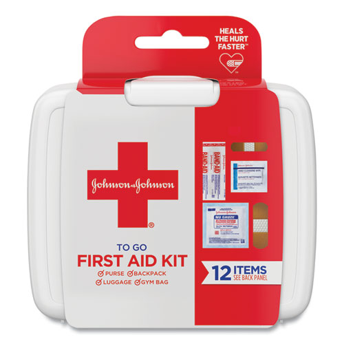 Image of Johnson & Johnson® Red Cross® 8295 Mini First Aid To Go Kit, 12 Pieces, Plastic Case