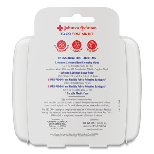 Image of Johnson & Johnson® Red Cross® 8295 Mini First Aid To Go Kit, 12 Pieces, Plastic Case