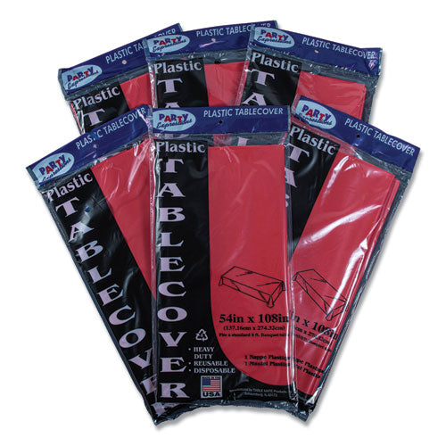 Image of Tablemate® 549RD Table Set Rectangular Table Cover, Heavyweight Plastic, 54" X 108", Red, 6/pack